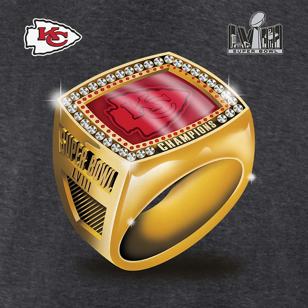 T-shirt Fanatics Heather Charcoal Kansas City Chiefs Super Bowl LVIII Champions Ring Season pour hommes