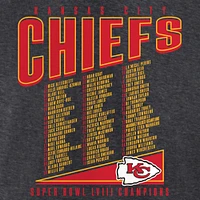 Men's Fanatics Heather Charcoal Kansas City Chiefs Super Bowl LVIII Champions Roster T-Shirt