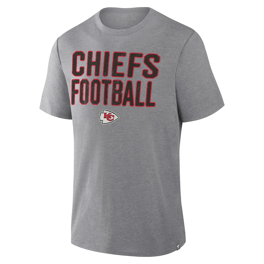 Men's Fanatics Heather Gray Kansas City Chiefs First Down Tribute Tri-Blend T-Shirt