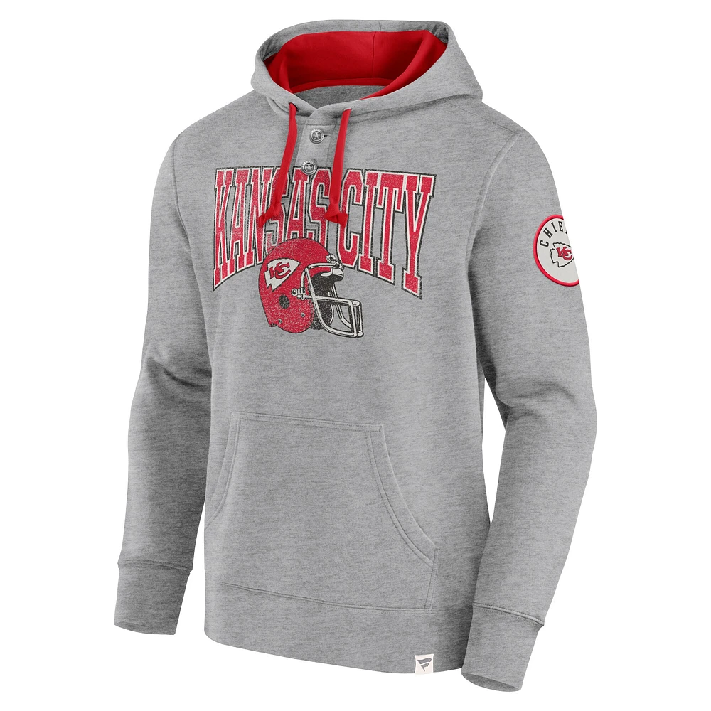 Sweat à capuche enfiler Fanatics Heather Gray Kansas City Chiefs Label Maker pour hommes