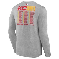 Men's Fanatics  Heather Gray Kansas City Chiefs Super Bowl LIX Big & Tall Roster Long Sleeve T-Shirt