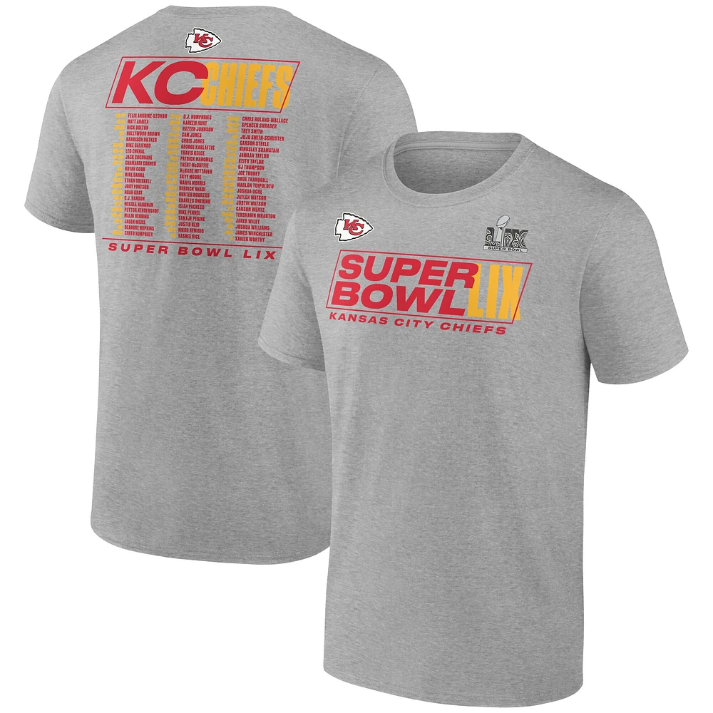 Men's Fanatics  Heather Gray Kansas City Chiefs Super Bowl LIX Big & Tall Roster T-Shirt