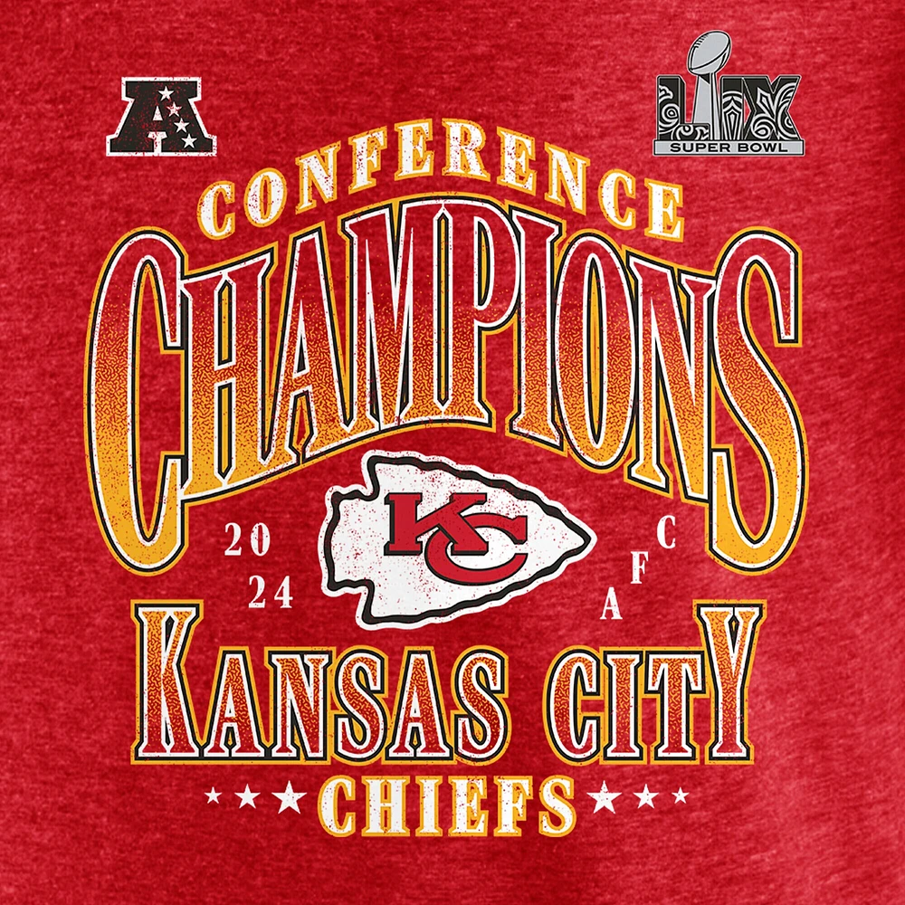 Men's Fanatics  Heather Red Kansas City Chiefs 2024 AFC Champions Right Side Draw Tri-Blend T-Shirt