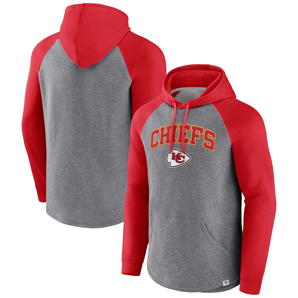 Sweat à capuche raglan Fanatics pour hommes, gris chiné/rouge, Kansas City Chiefs By Design