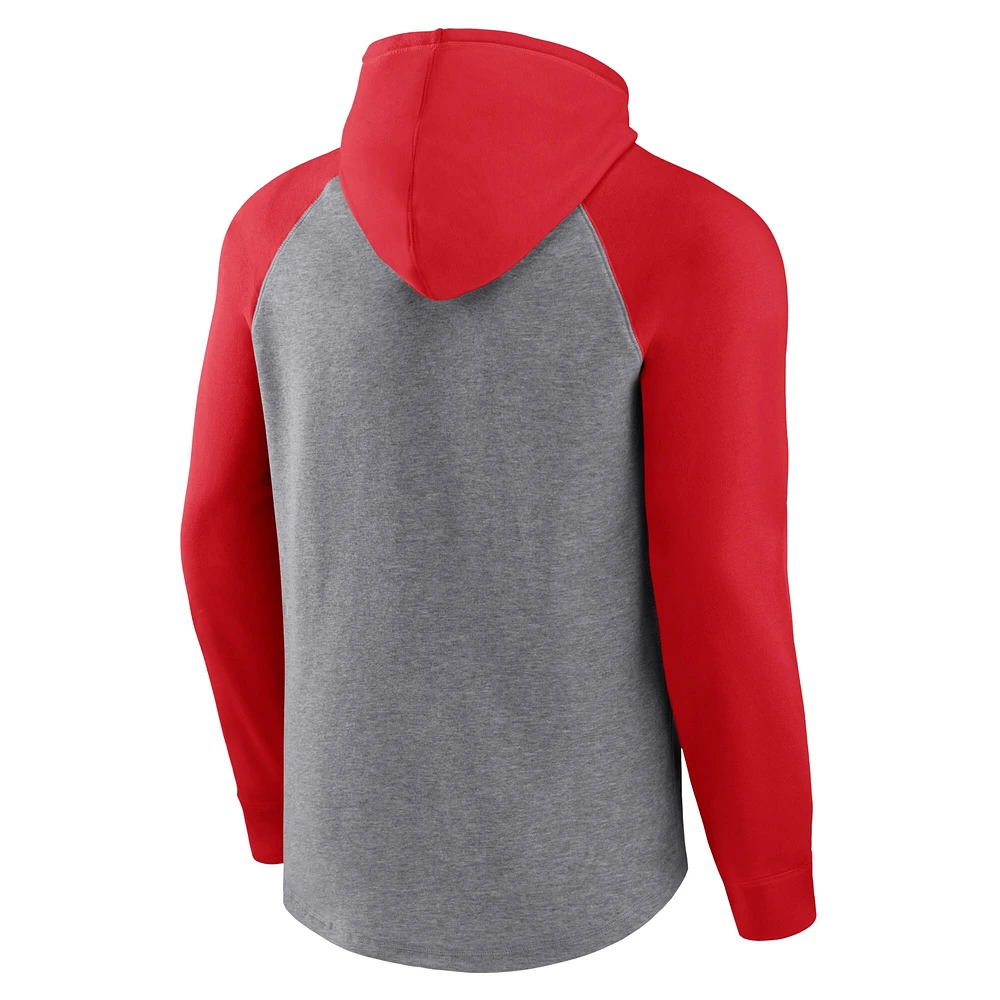 Sweat à capuche raglan Fanatics pour hommes, gris chiné/rouge, Kansas City Chiefs By Design