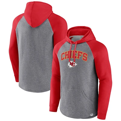 Sweat à capuche raglan Fanatics pour hommes, gris chiné/rouge, Kansas City Chiefs By Design