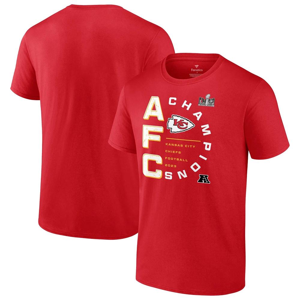 T-shirt rouge Fanatics pour hommes des Chiefs de Kansas City 2023 AFC Champions Right Side Draw