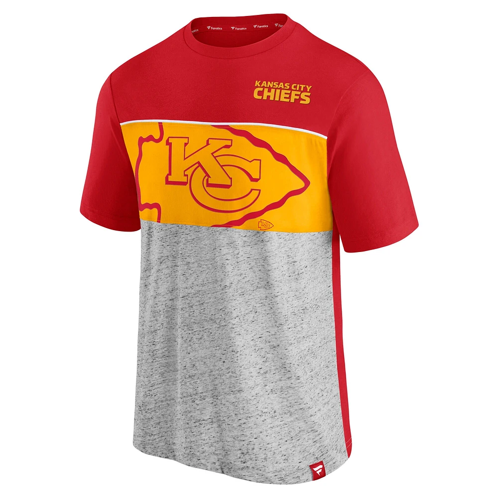 T-shirt tri-blend à blocs de couleurs pour hommes Fanatics Red Kansas City Chiefs