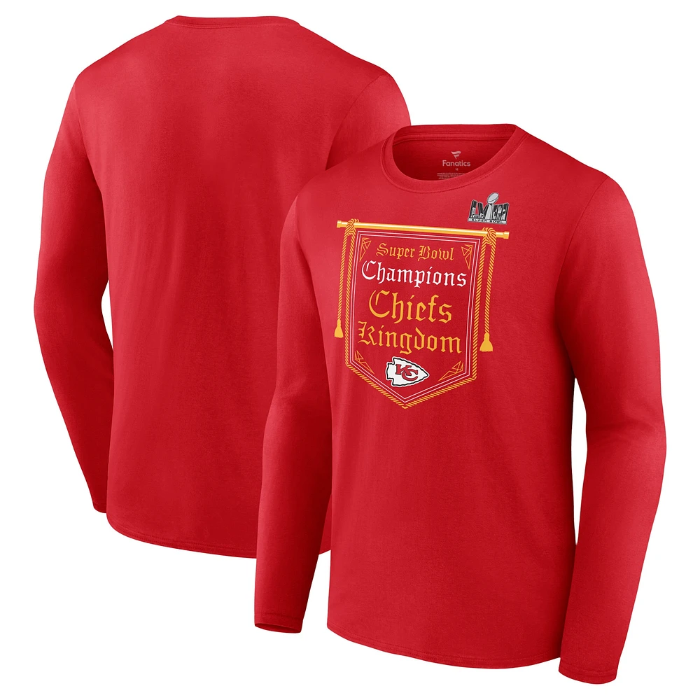 T-shirt rouge à manches longues Fanatics pour hommes des Chiefs de Kansas City Super Bowl LVIII Champions la ville natale sur le dessus