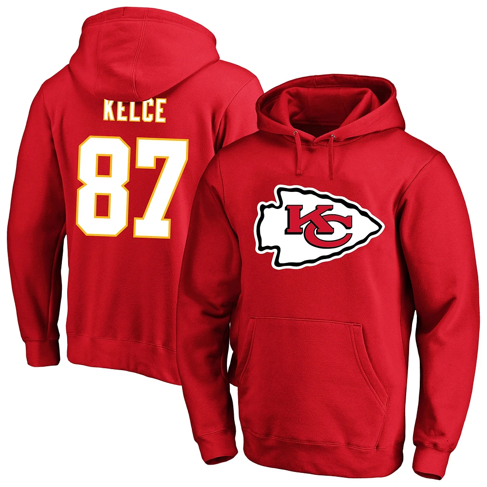 Fanatics pour hommes Travis Kelce Red Kansas City Chiefs Big & Tall Nom et numéro Pull à capuche en polaire