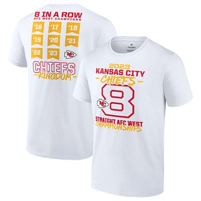 T-shirt blanc Fanatics pour hommes des Chiefs de Kansas City, huit fois champions la division Ouest l'AFC