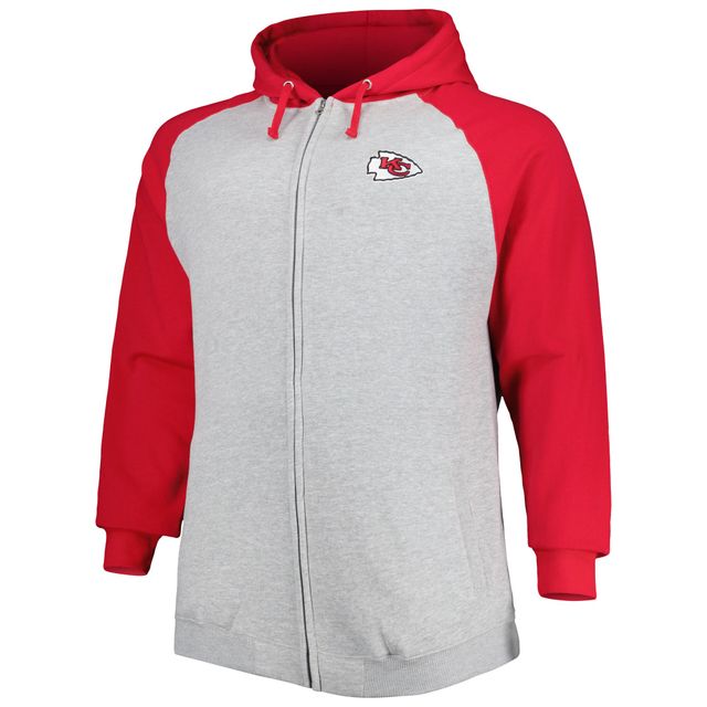 Veste à capuche raglan glissière pleine longueur Kansas City Chiefs Big & Tall gris chiné pour homme