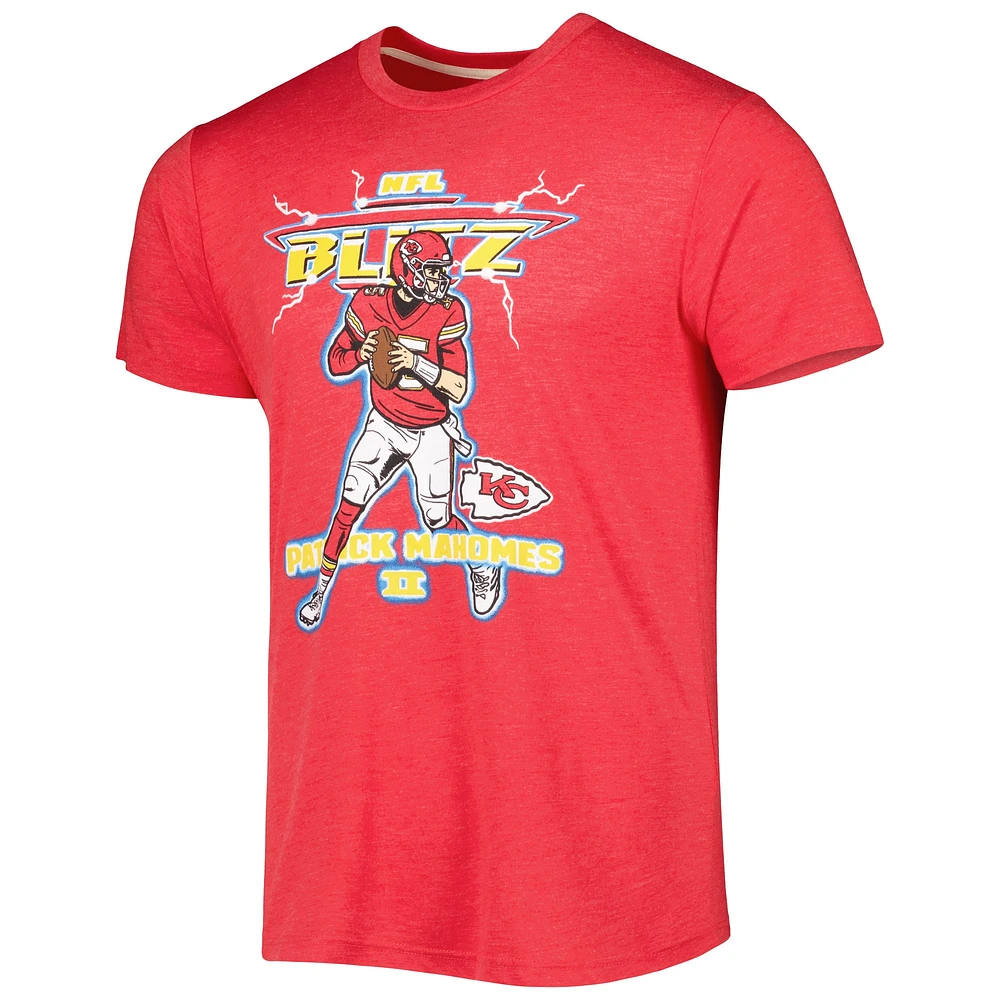 Men's Homage Patrick Mahomes Heathered Heather Red Kansas City Chiefs NFL Blitz Player Tri-Blend T-Shirt