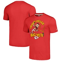 T-shirt rouge à trois bandes pour homme avec logo caricatural des Chiefs de Kansas City l'effigie Travis Kelce