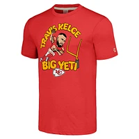 T-shirt rouge à trois bandes pour homme avec logo caricatural des Chiefs de Kansas City l'effigie Travis Kelce