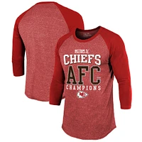 Men's Majestic Threads  Red Kansas City Chiefs 2024 AFC Champions 3/4-Sleeve Raglan Tri-Blend T-Shirt