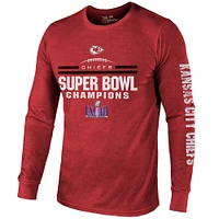 Men's Majestic Threads Red Kansas City Chiefs Super Bowl LVIII Champions Tri-Blend Long Sleeve Hit T-Shirt