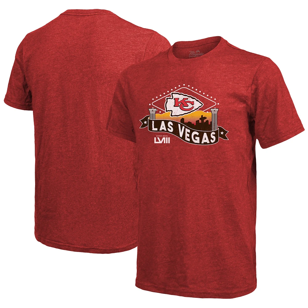 T-shirt rouge à trois mélanges Majestic Threads pour hommes des Chiefs de Kansas City Super Bowl LVIII