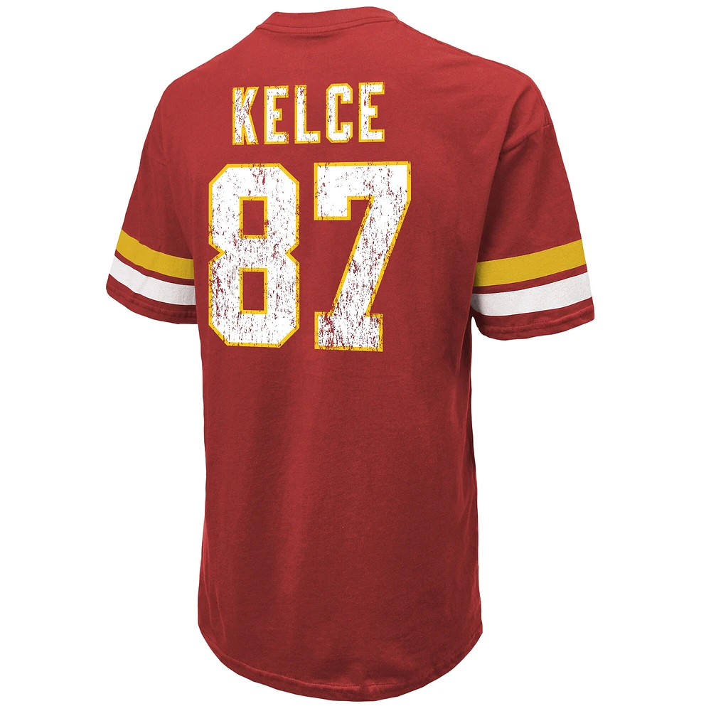 Men's Majestic Threads Travis Kelce Red Kansas City Chiefs Name & Number Oversized Fit T-Shirt