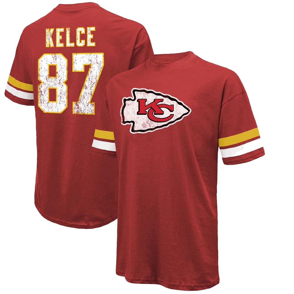 Men's Majestic Threads Travis Kelce Red Kansas City Chiefs Name & Number Oversized Fit T-Shirt
