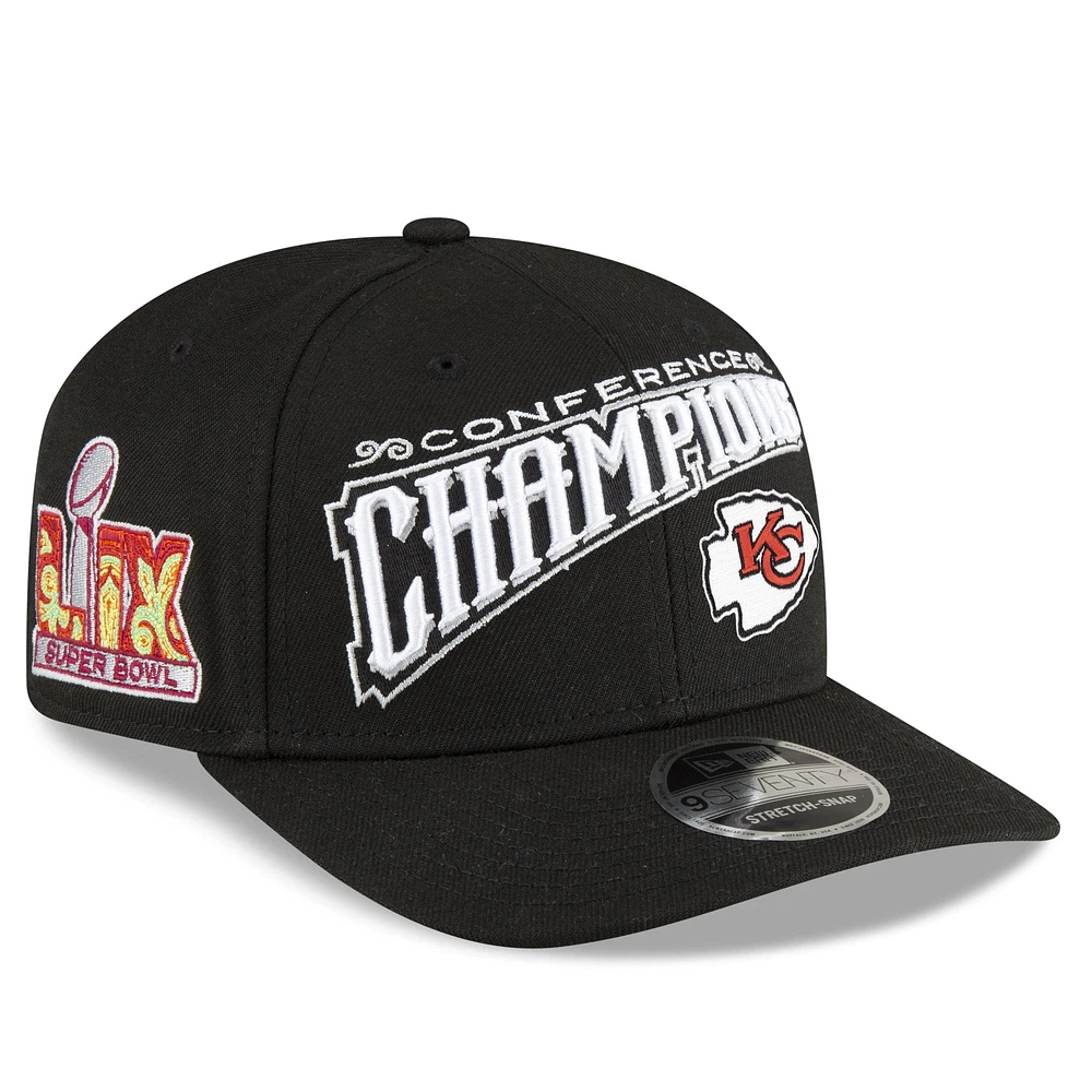 Men's New Era Black Kansas City Chiefs 2024 AFC Champions Locker Room 9SEVENTY Stretch-Snap Hat