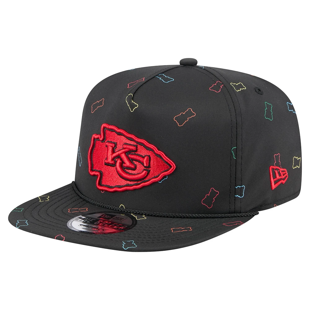 Casquette snapback noire New Era pour homme, motif gummy golfeur des Kansas City Chiefs