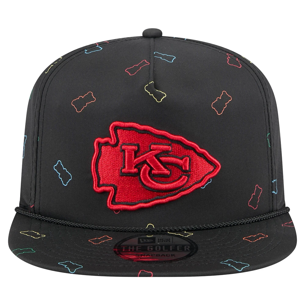 Casquette snapback noire New Era pour homme, motif gummy golfeur des Kansas City Chiefs