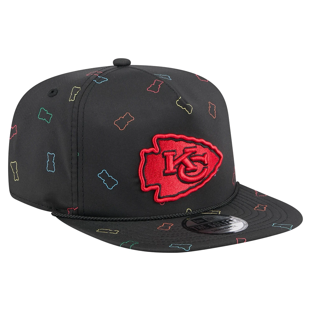 Casquette snapback noire New Era pour homme, motif gummy golfeur des Kansas City Chiefs