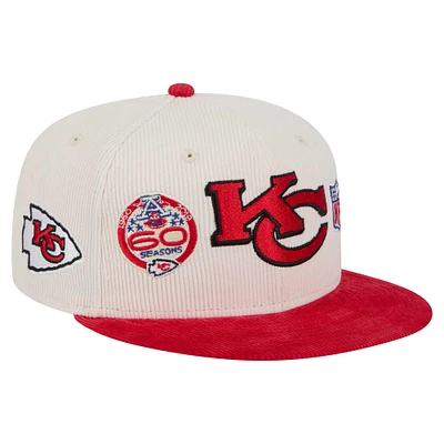 Casquette ajustée 59FIFTY en velours côtelé crème/rouge Kansas City Chiefs de New Era pour homme