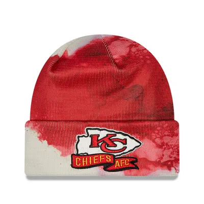 Ligne de touche pour homme Kansas City Chiefs 2022 rouge New Era - Bonnet en tricot à revers teint à l'encre