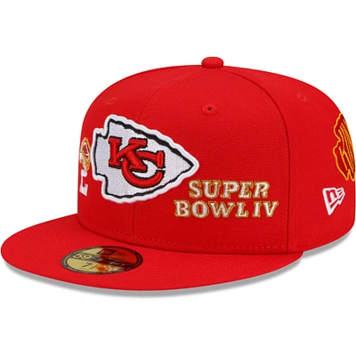 Kansas City Chiefs New Era pour homme rouge 2x champions du Super Bowl compter les anneaux 59FIFTY - Casquette ajustée