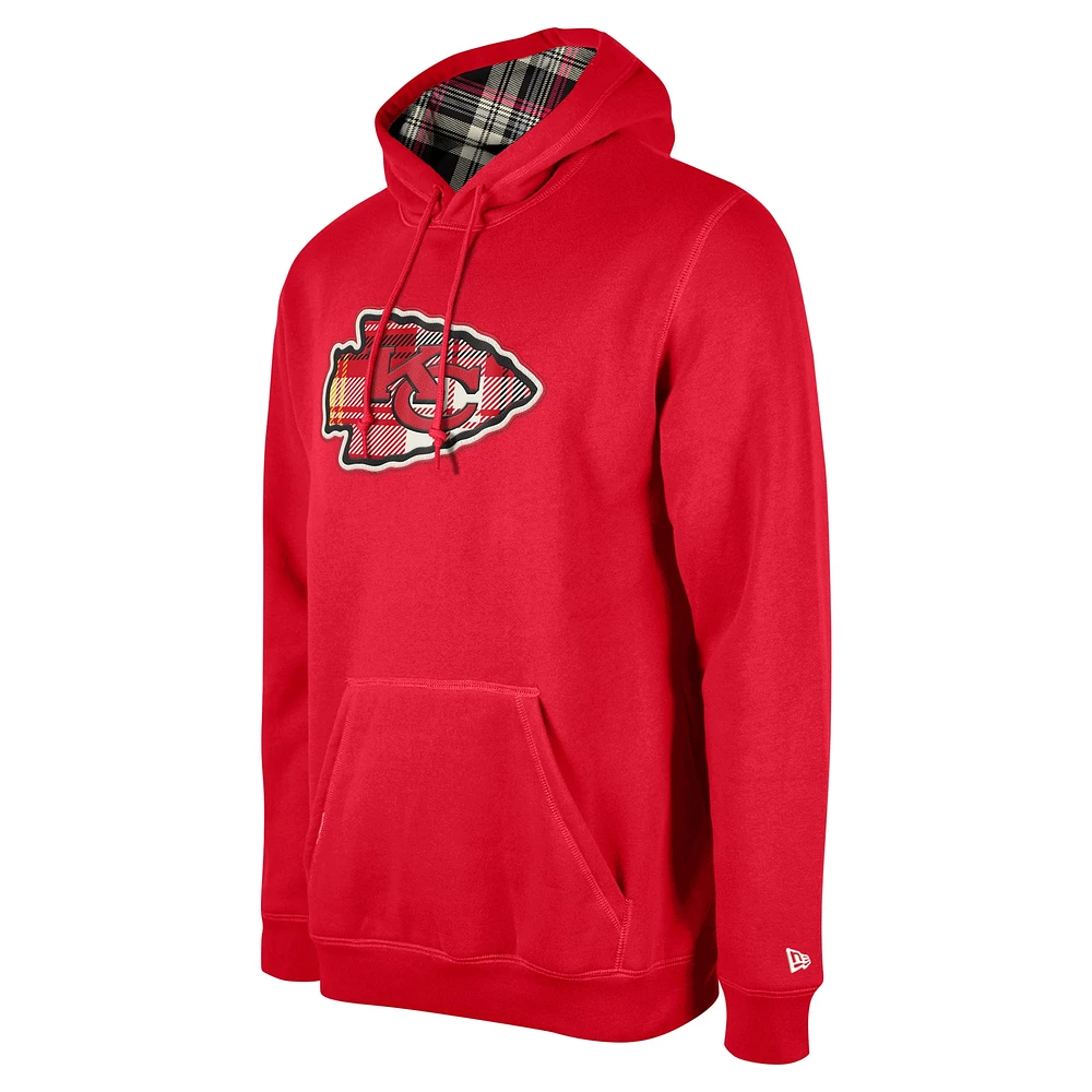 Men's New Era Red Kansas City Chiefs 3rd Down Plaid Pullover Hoodie