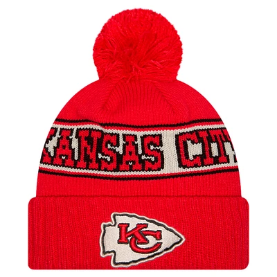 Bonnet en tricot à revers rétro Kansas City Chiefs New Era rouge pour homme avec pompon