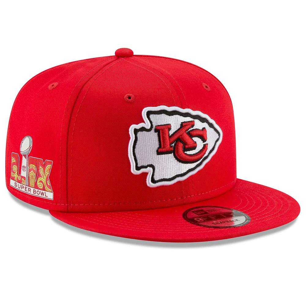 Men's New Era Red Kansas City Chiefs Super Bowl LIX Side Patch 9FIFTY Snapback Hat