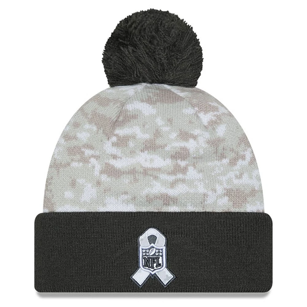 Men's New Era  White/Graphite Kansas City Chiefs 2024 Salute To Service Digital Camo Cuffed Knit Hat with Pom