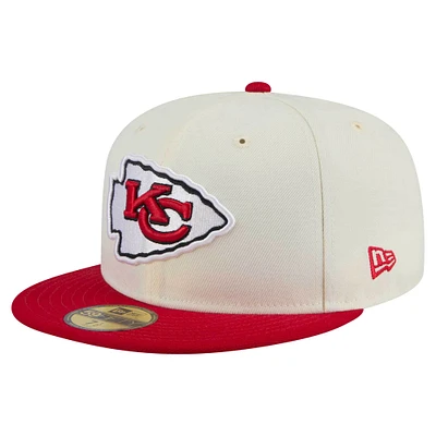 Casquette ajustée New Era 59FIFTY blanche/rouge des Kansas City Chiefs pour homme
