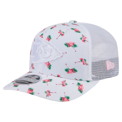 Men's New Era White Kansas City Chiefs Adventure Flamingo Pattern 9SEVENTY Stretch-Snap Hat
