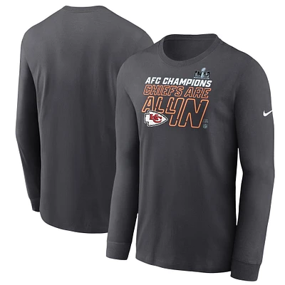 Men's Nike Anthracite Kansas City Chiefs 2023 AFC Champions Locker Room Trophy Collection Long Sleeve T-Shirt