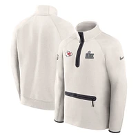 Men's Nike Cream Kansas City Chiefs Super Bowl LIX Opening Night Tech Fleece Half-Zip Top