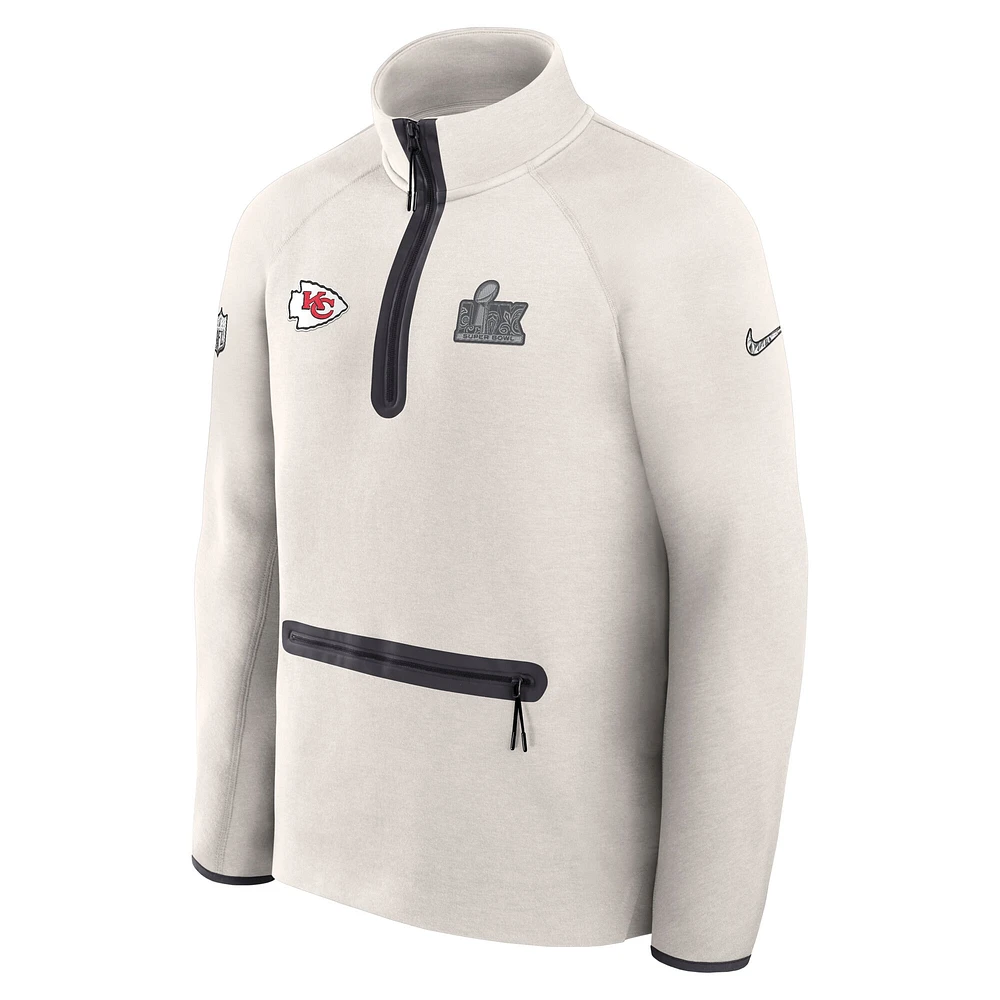 Men's Nike Cream Kansas City Chiefs Super Bowl LIX Opening Night Tech Fleece Half-Zip Top