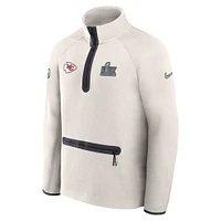 Men's Nike Cream Kansas City Chiefs Super Bowl LIX Opening Night Tech Fleece Half-Zip Top