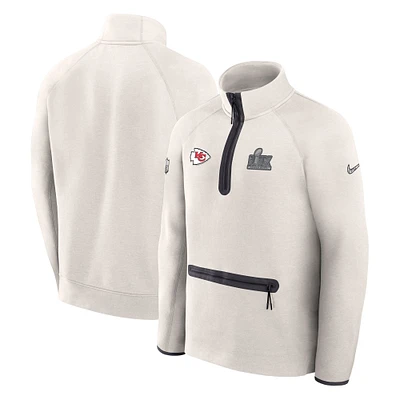 Men's Nike Cream Kansas City Chiefs Super Bowl LIX Opening Night Tech Fleece Half-Zip Top