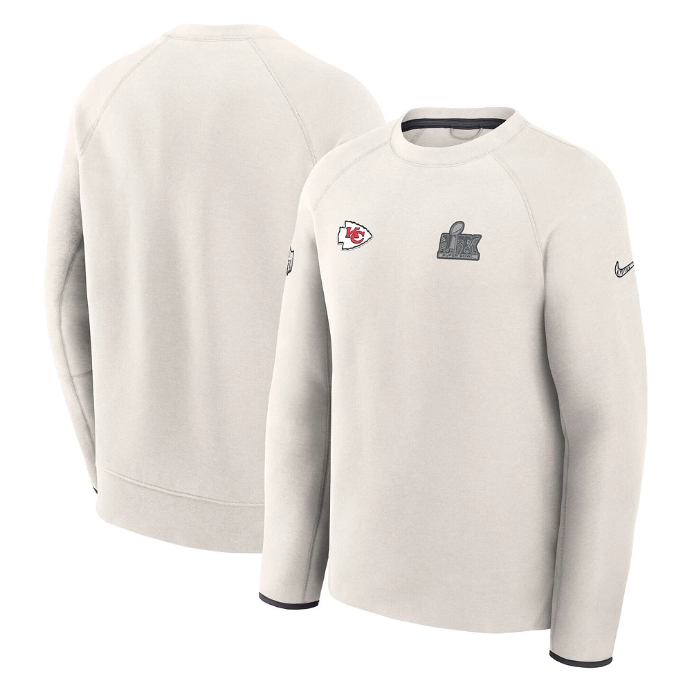 Men's Nike Cream Kansas City Chiefs Super Bowl LIX Opening Night Tech Fleece Pullover Sweatshirt