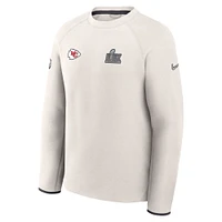 Men's Nike Cream Kansas City Chiefs Super Bowl LIX Opening Night Tech Fleece Pullover Sweatshirt