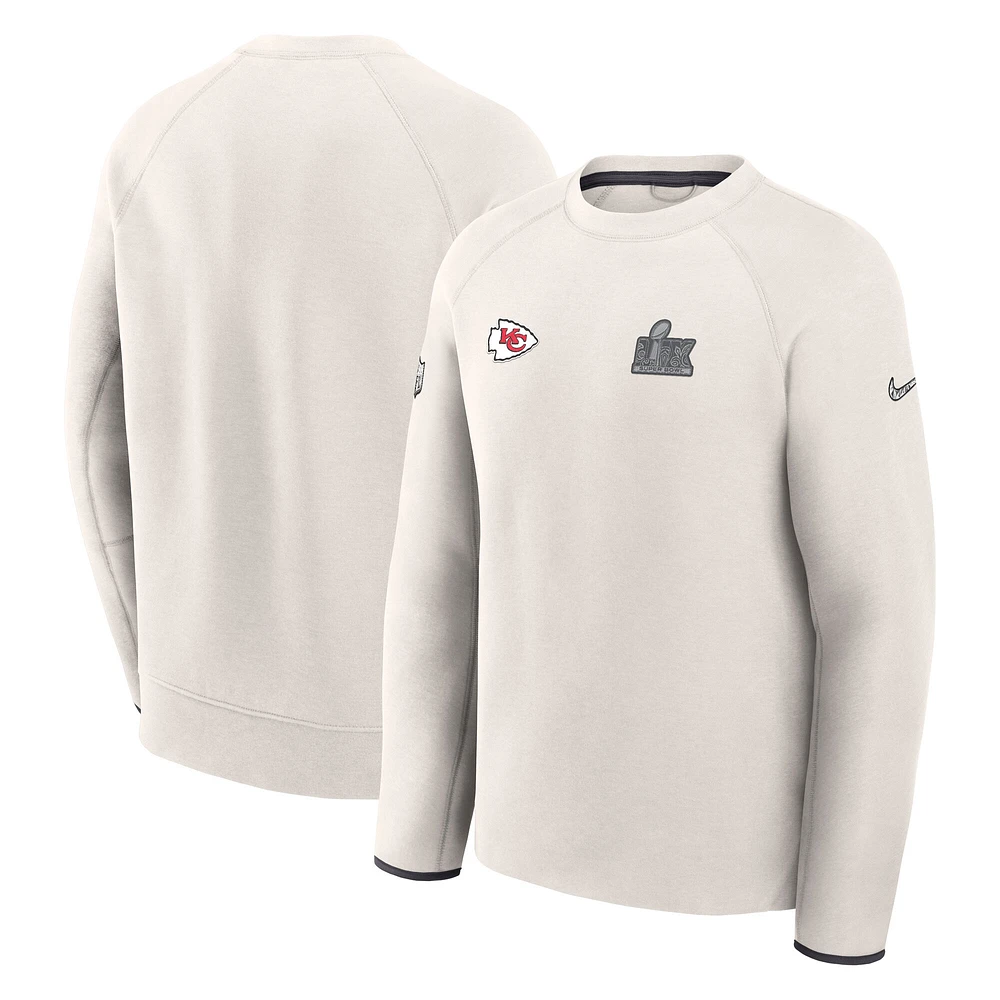 Men's Nike Cream Kansas City Chiefs Super Bowl LIX Opening Night Tech Fleece Pullover Sweatshirt