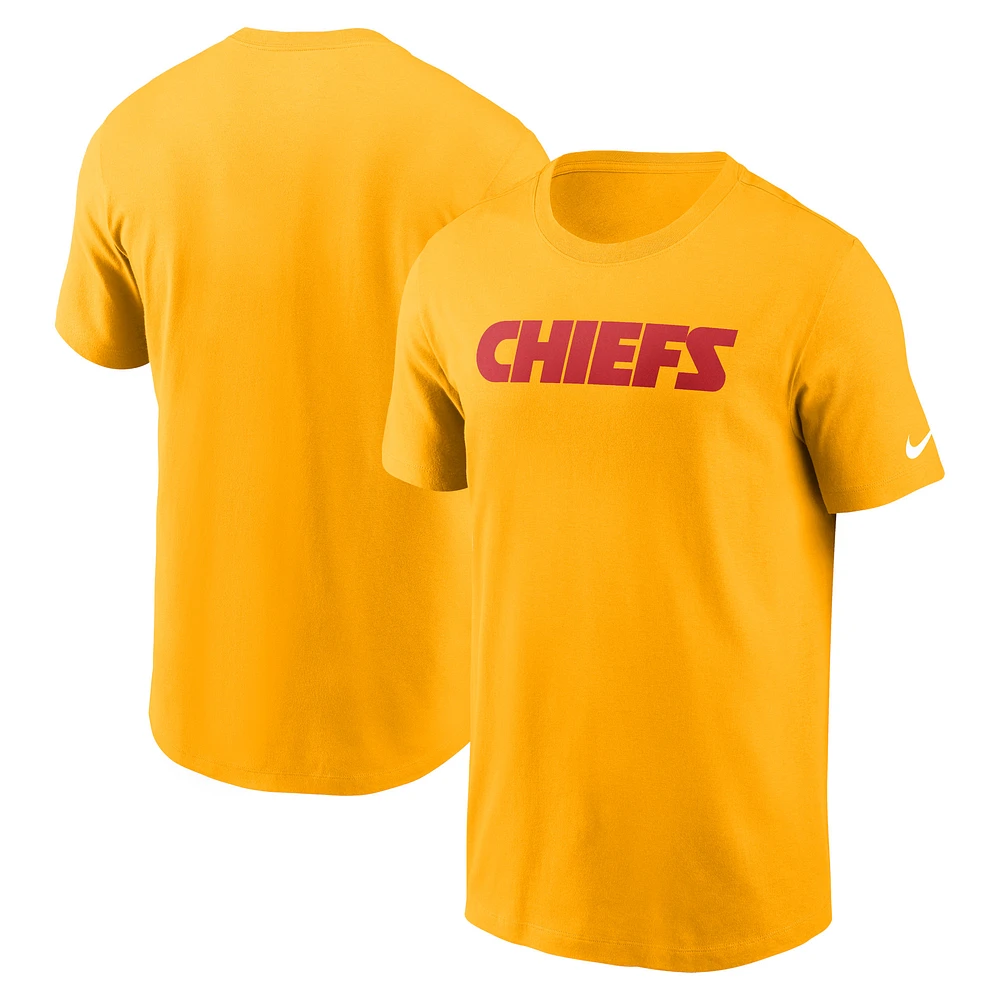 Men's Nike Gold Kansas City Chiefs Primetime Wordmark Essential T-Shirt