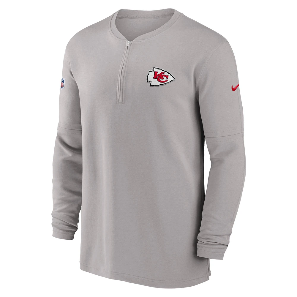 Men's Nike  Gray Kansas City Chiefs 2023 Sideline Performance Long Sleeve Tri-Blend Quarter-Zip Top
