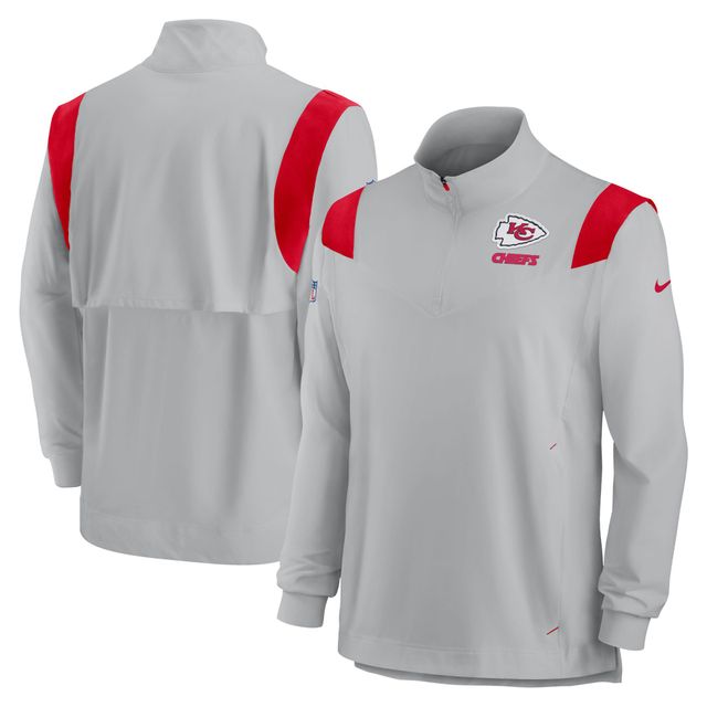 Haut à manches longues et fermeture éclair pour homme Kansas City Chiefs Sideline Coach Chevron Lockup Nike gris