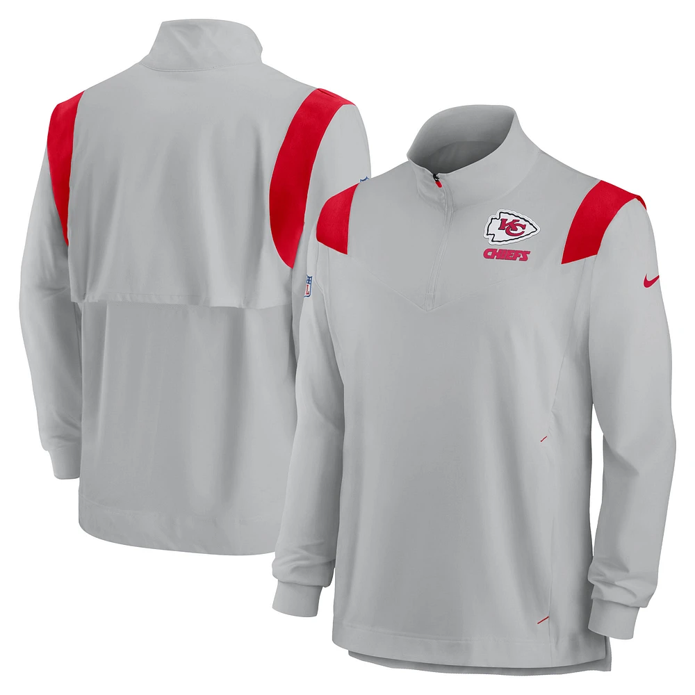 Men's Nike Gray Kansas City Chiefs Sideline Coach Chevron Lockup Quarter-Zip Long Sleeve Top