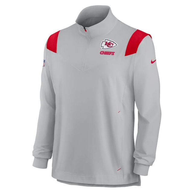 Haut à manches longues et fermeture éclair pour homme Kansas City Chiefs Sideline Coach Chevron Lockup Nike gris